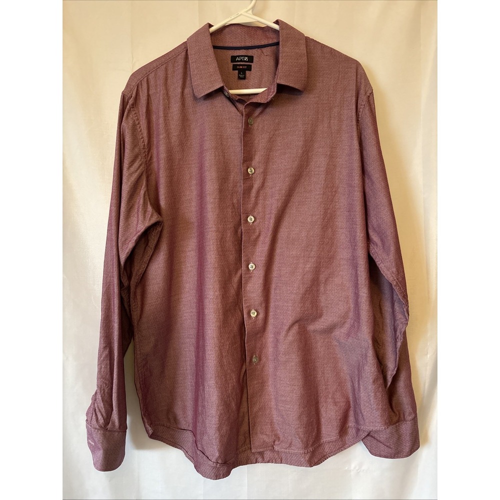 Apt.9 Mens Button Up Shirt Size L Slim Fit Long Sleeve Burgundy Casual Design